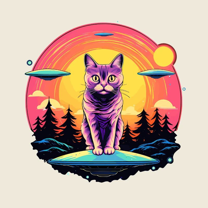 Lustige Katze mit Ufos Katzenliebhaber Katze