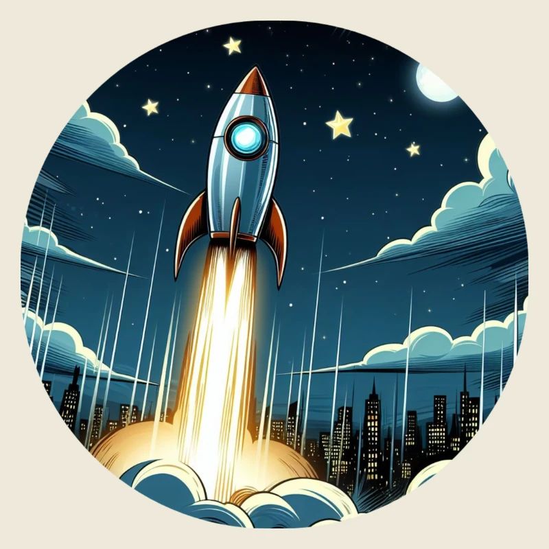 Cartoon rocket launches into space