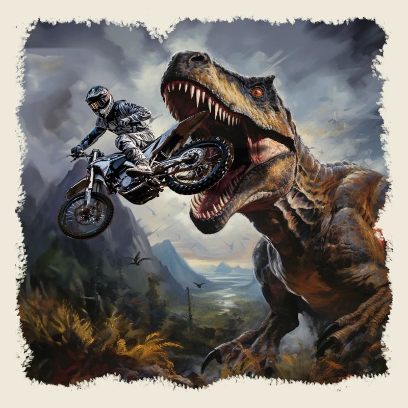 T Rex Motorradfahrer