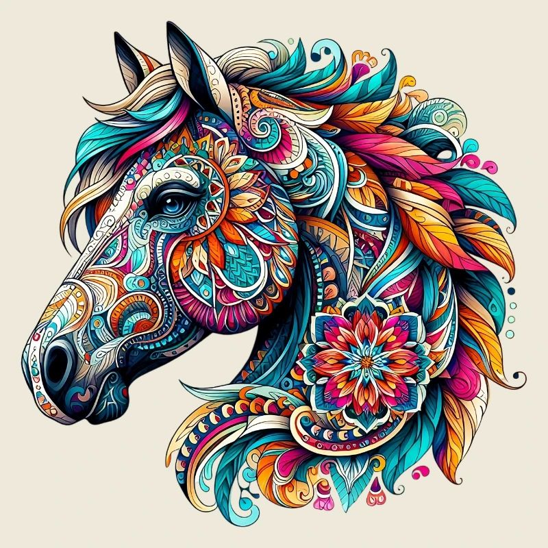 Cheval décoré de Mandalas