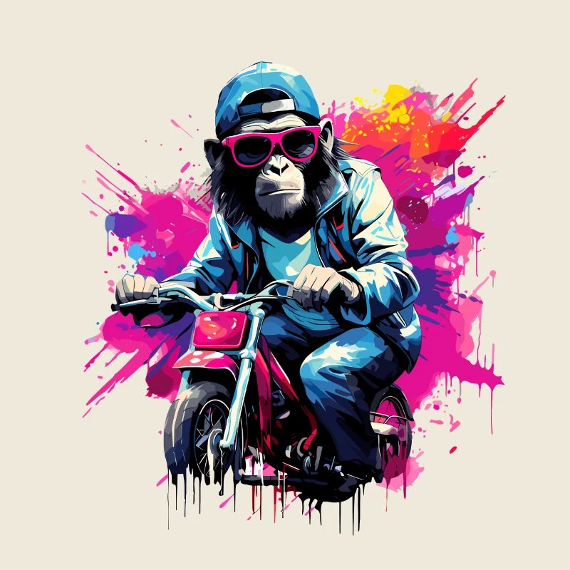 Funny monkey with motorcycle chimpanzee monkey