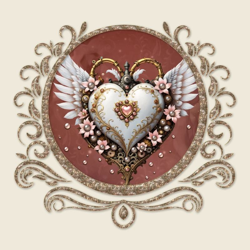 Wonderful and elegant steampunk heart with wings.