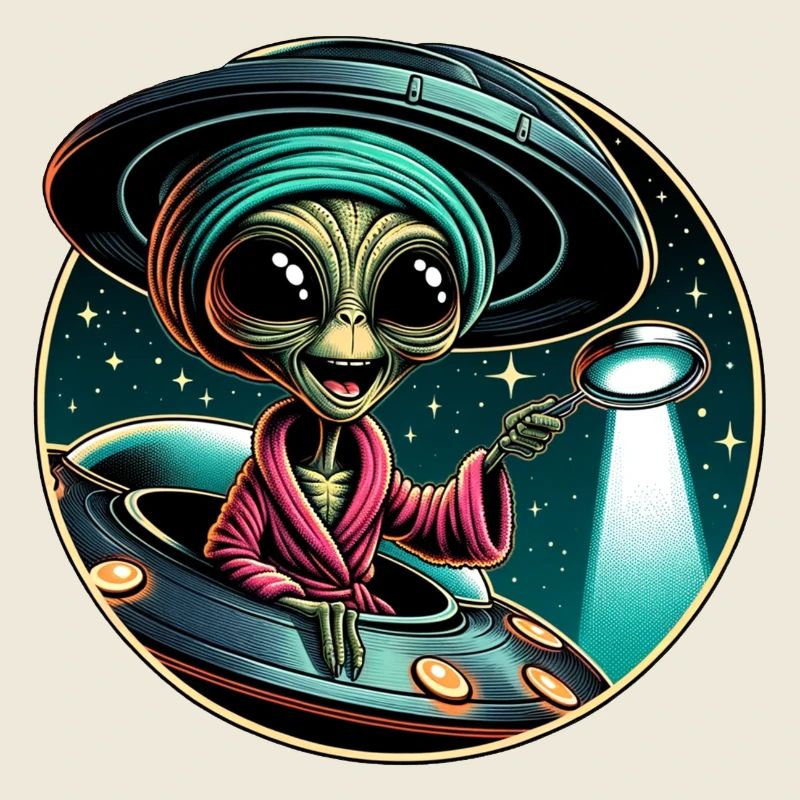 Alien detective in UFO light