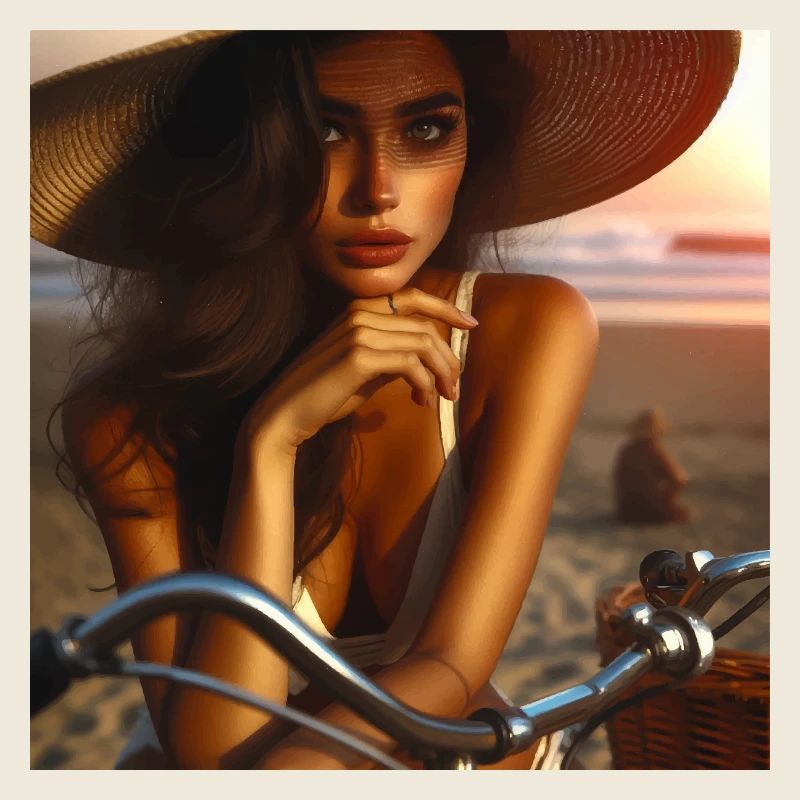 Chic de plage au coucher de soleil à vélo