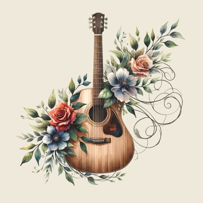Floral Guitar Vintage Style