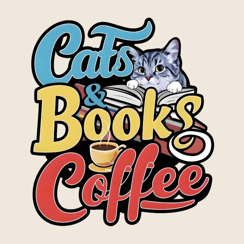 Chats et livres avec design Café