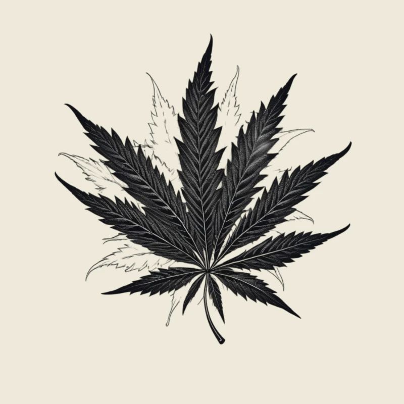Monochrome Hemp Leaf Silhouette