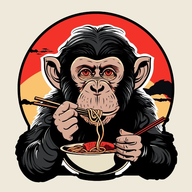 Funny Monkey Ramen Noodles Japan Monkey Chimpanzee