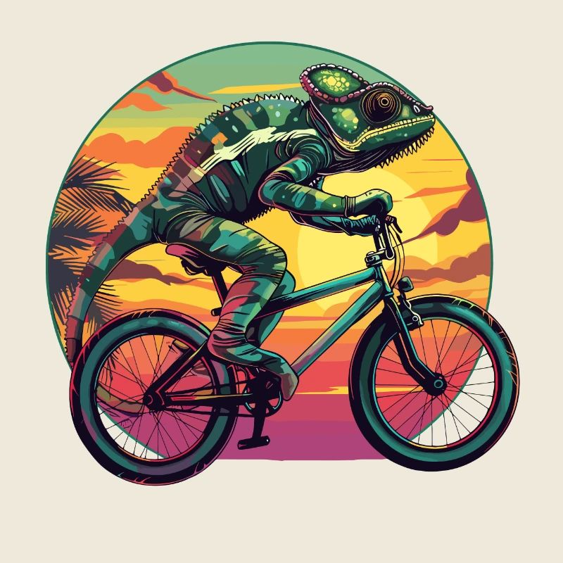 Chameleon Bicycle Cyclist Reptile Animal