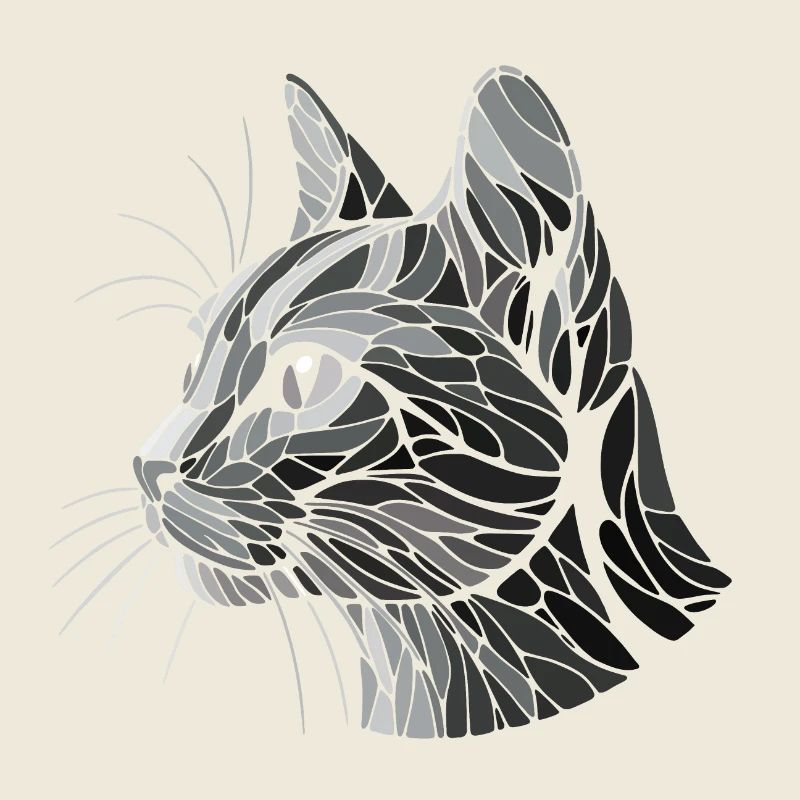 Black and white cat head, geometric art, polygons