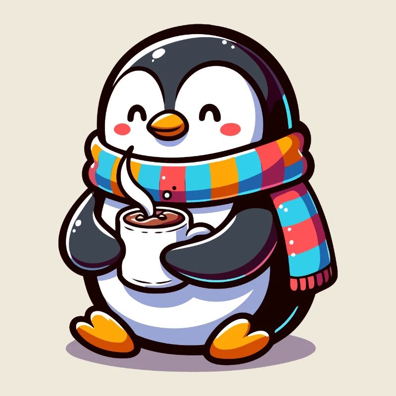 Pingouin charmant avec écharpe colorée