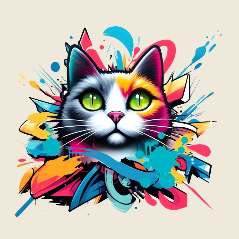 bunte Katze gestaltet im Comic Graffiti Stil