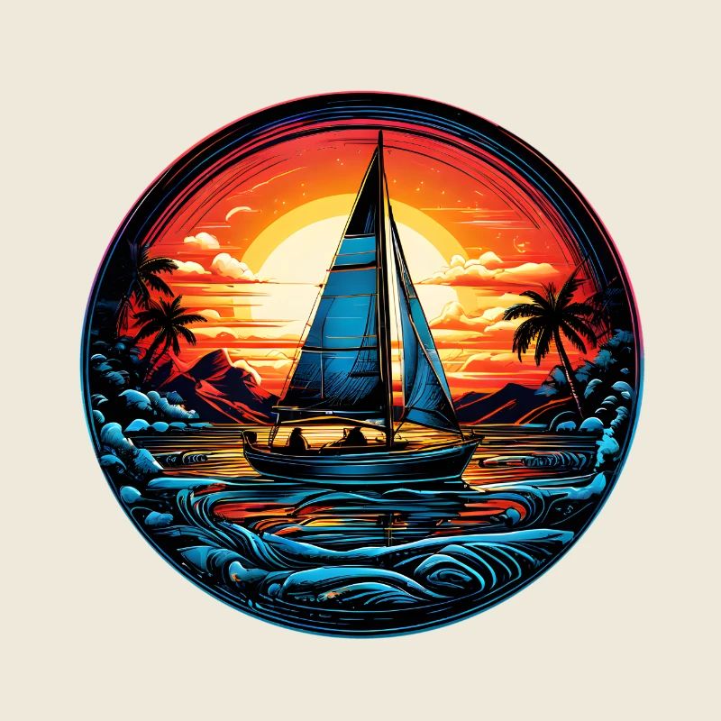 Sonnenuntergangs-Segelboot Neon