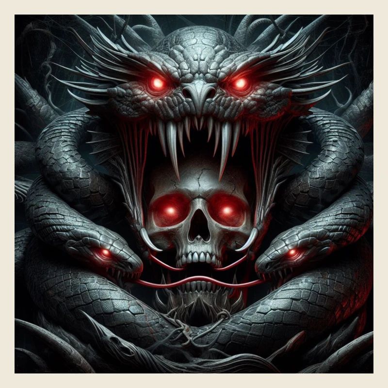 Skull devoured by snakes