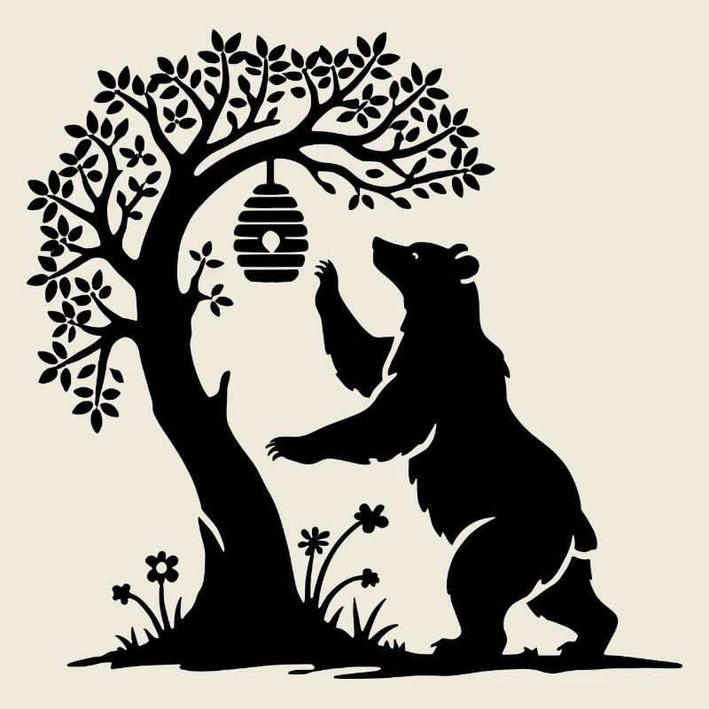 charming bear as a honey thief on a beehive