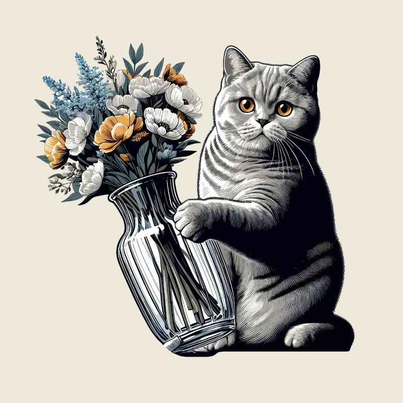 BKH Britisch Kurzhaar Katze Vase umkippen Geschenk