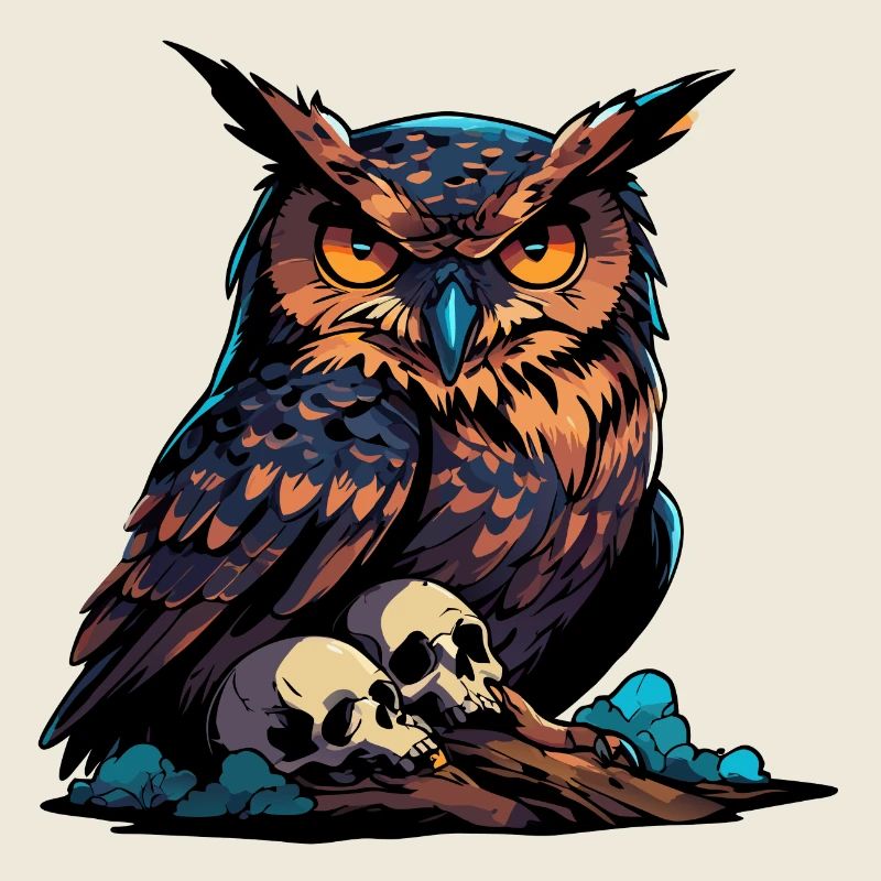 Mystische Eule sitzt auf Skull