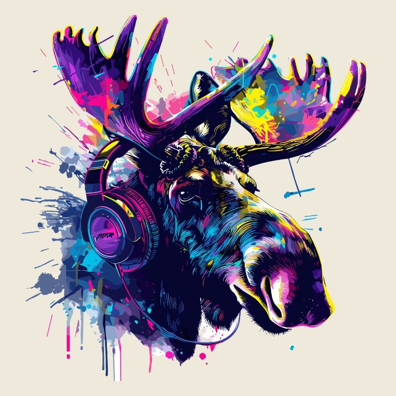 Elch Elche Elchkopf mit Kopfhörer