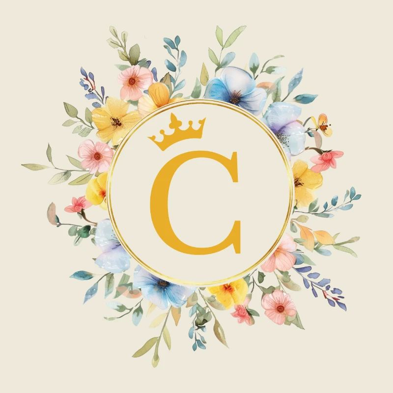 C Monogram, Flower Circle, Personalizable