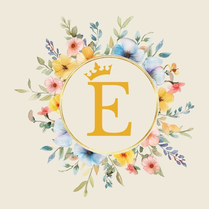 E Monogram, Flower Circle, Personalizable