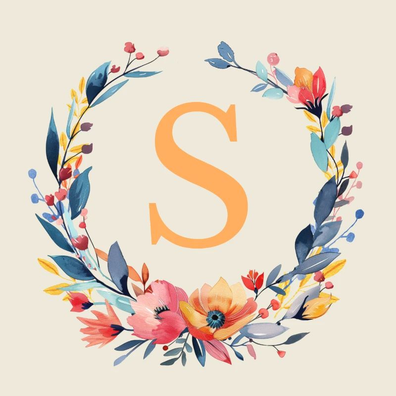 S monogramme, Couronne de fleurs, Personnalisable