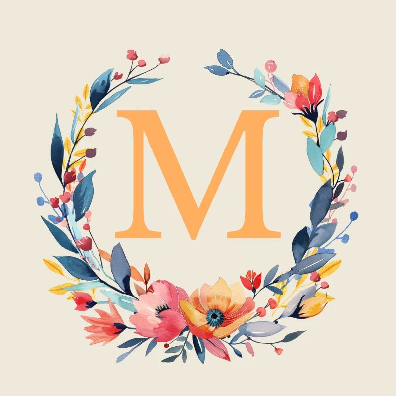 M Monogram, Flower Wreath, Personalizable