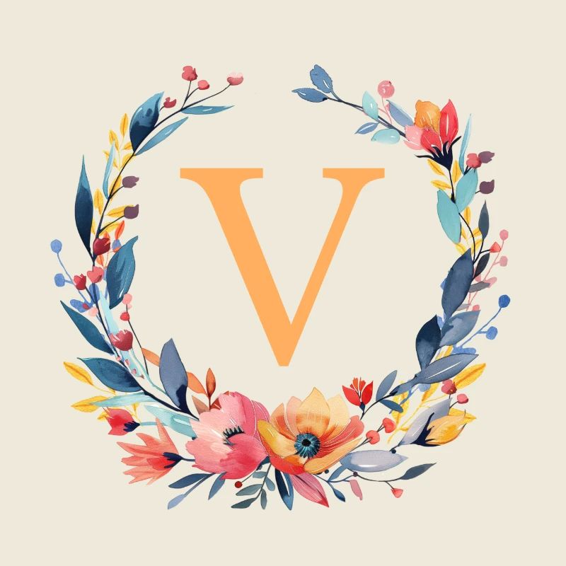 V Monogram, Couronne de fleurs, Personnalisable