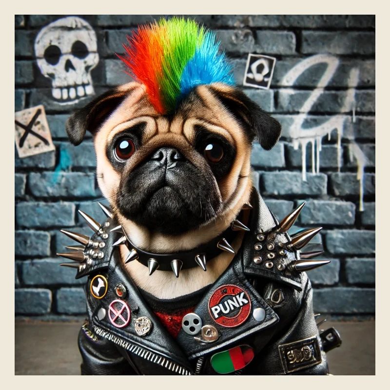 Punk Mops mit Regenbogenmähne
