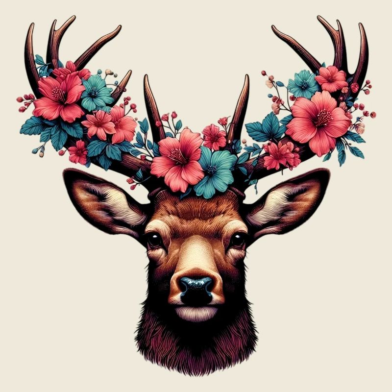 Hirsch mit Blumen