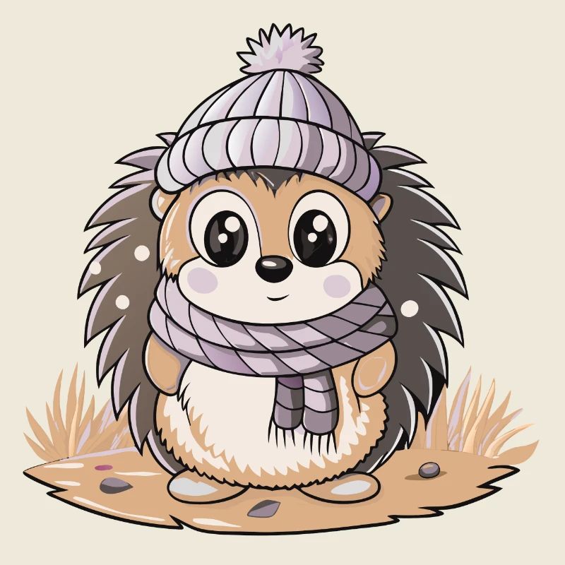 Hérisson mignon avec écharpe et chapeau à pompon.