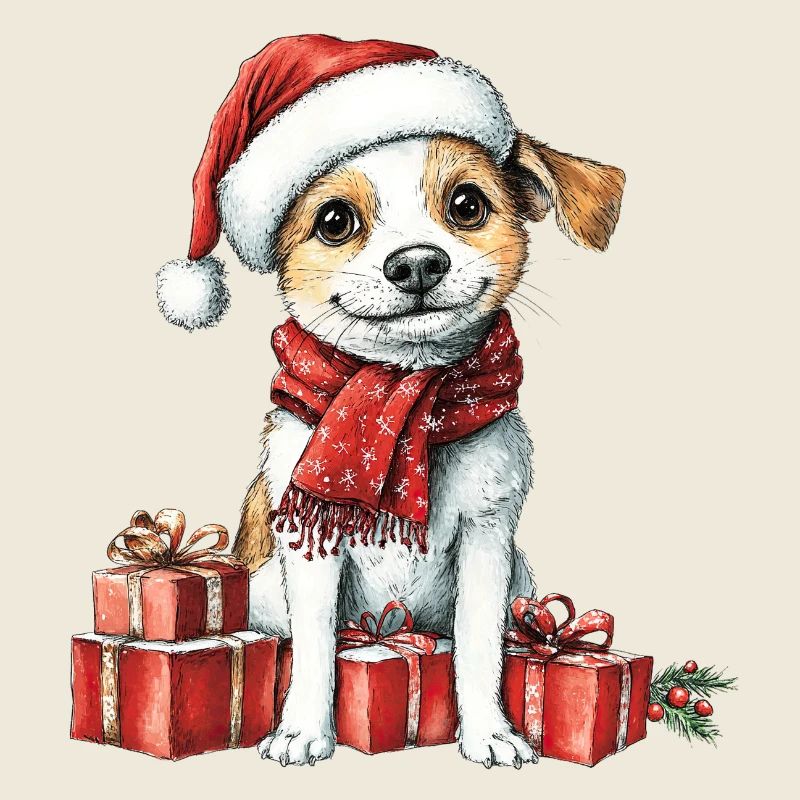 Weihnachts-Welpe mit Geschenken