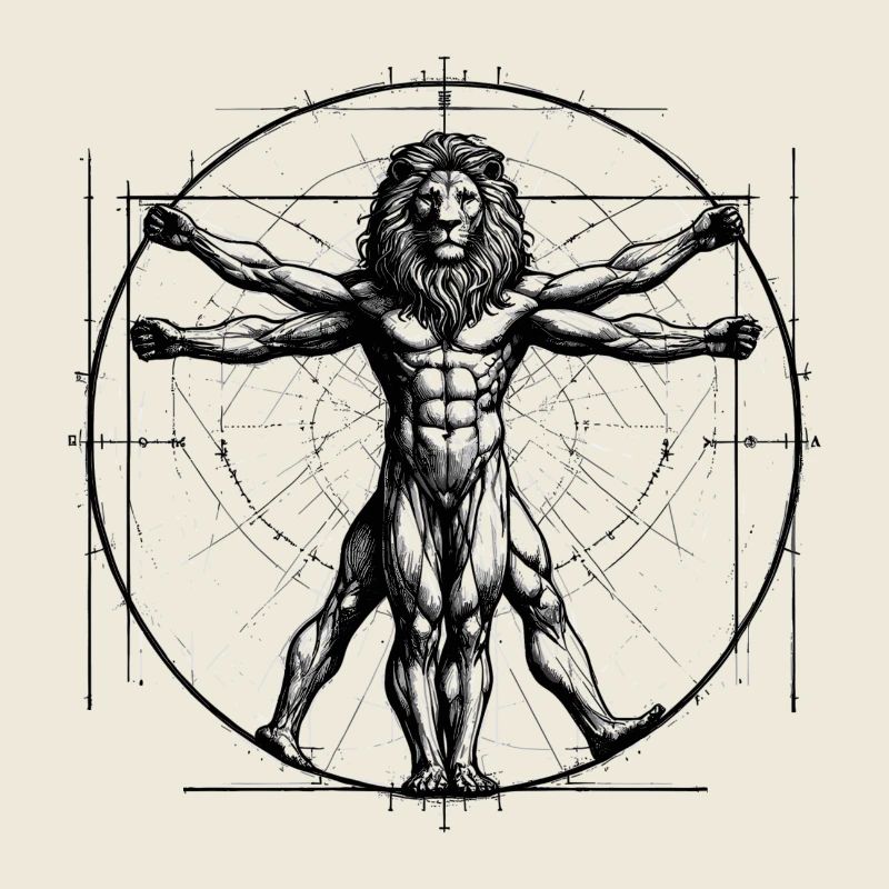 Vitruvian Lion Sketch Drawing Gift