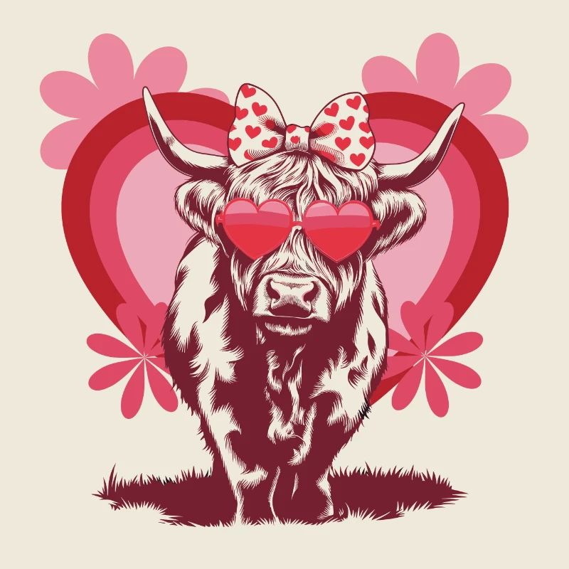 Vache des Highlands amoureuse - Conception mignonne de la Saint-Valentin