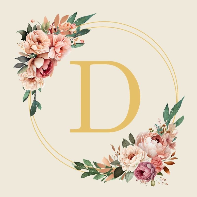 D Monogram, Flower Wreath, Personalizable