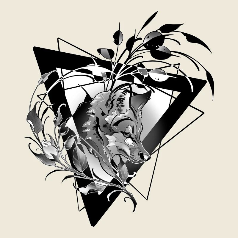 Renard avec feuillage Design noir abstrait