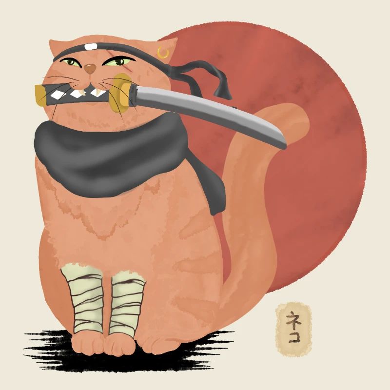 Samurai-Katze mit Katana