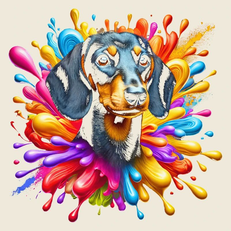 Teckel mignon avec des taches colorées