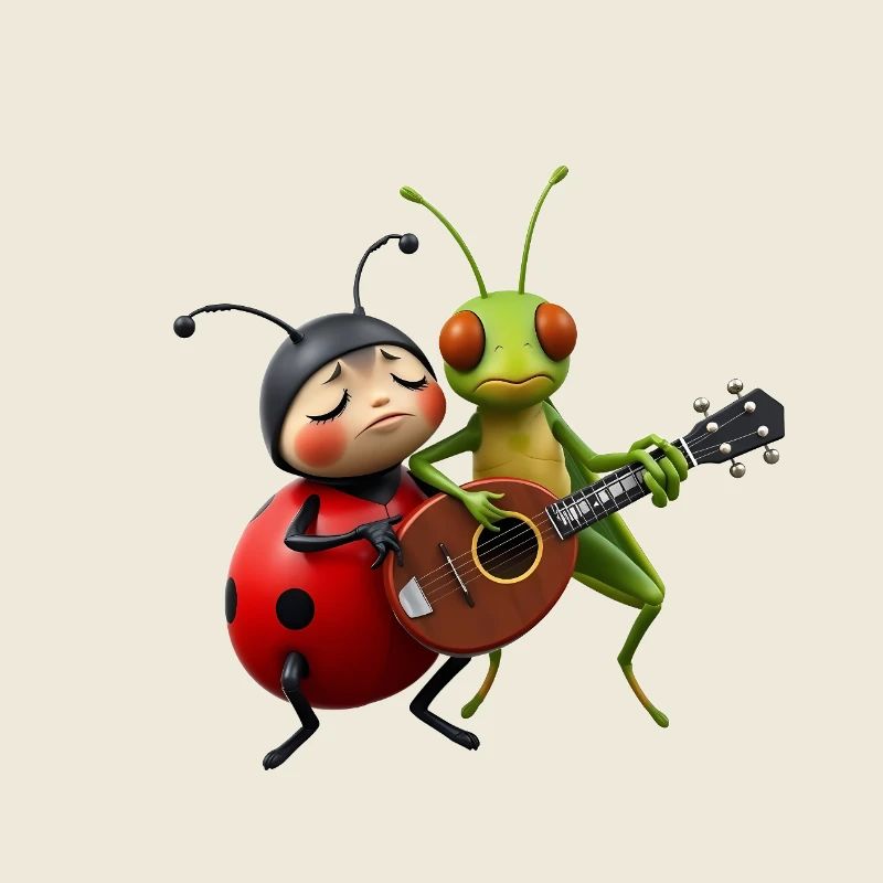 Ladybug and Grasshopper Playing the Mandolin