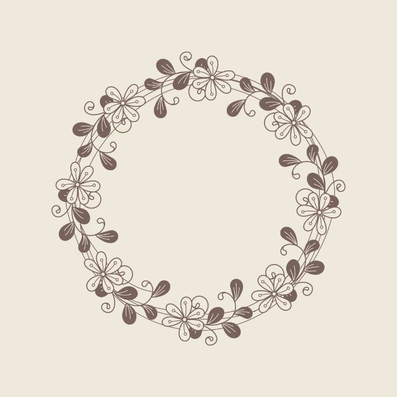 Romantic floral motif in a round, brown frame