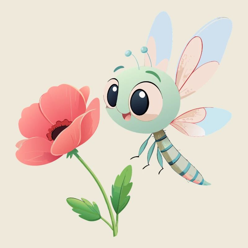 Bébé libellule colorée proche d'une fleur (v02)