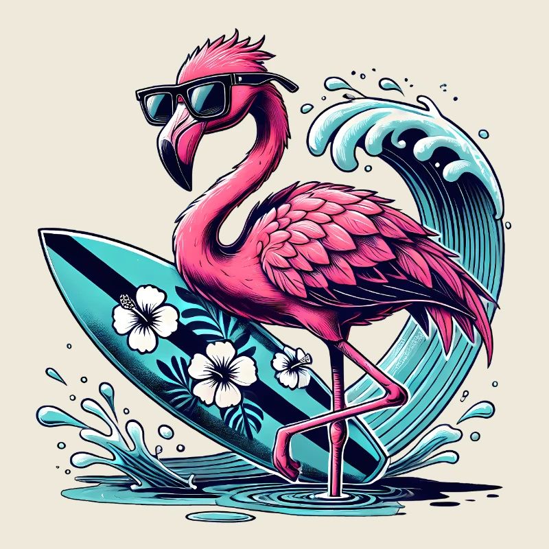 Flamant rose surfeur avec style