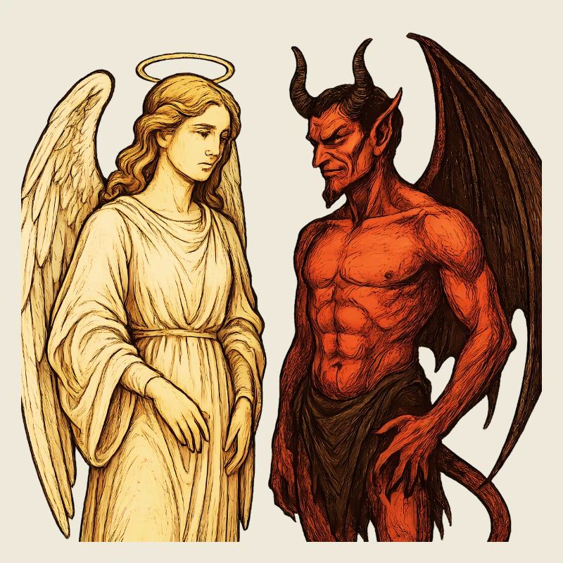 Himmlischer Engel gegen feurigen Dämon Illustration