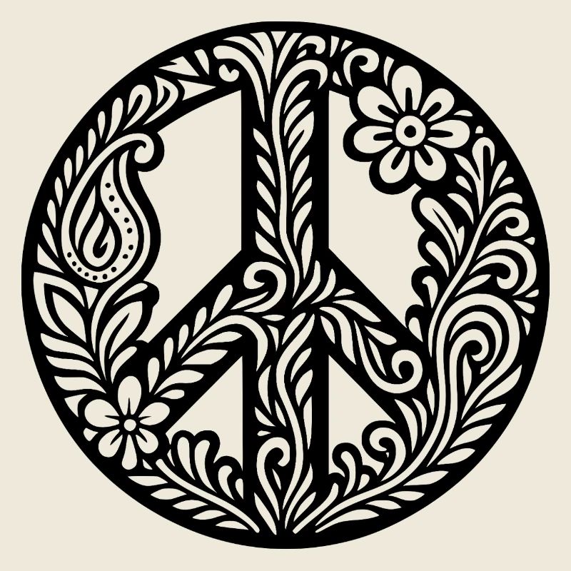Peacezeichen mit Blumen in schwarzweiss