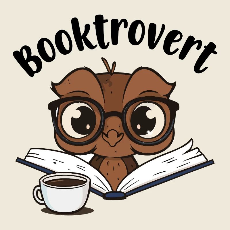 Booktrovert Eule mit Buch und Kaffee