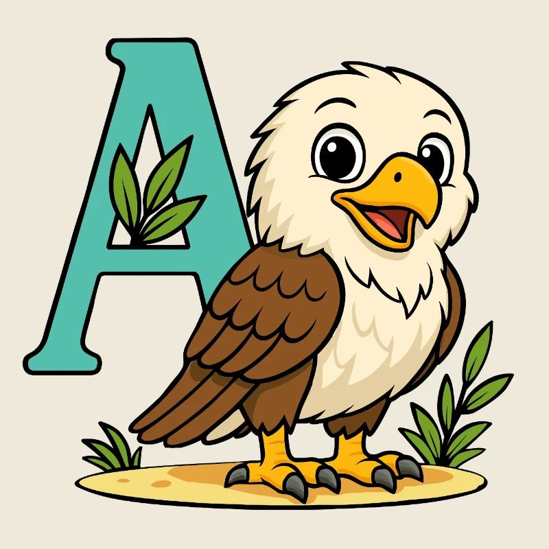 Cute Eagle with Initial A and Foliage