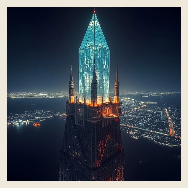 Glowing skyscraper at night