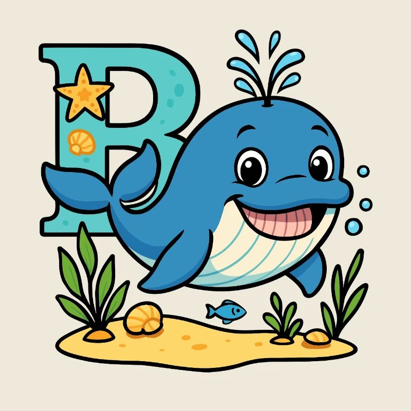 B comme… Baleine ! Design alphabet mignon