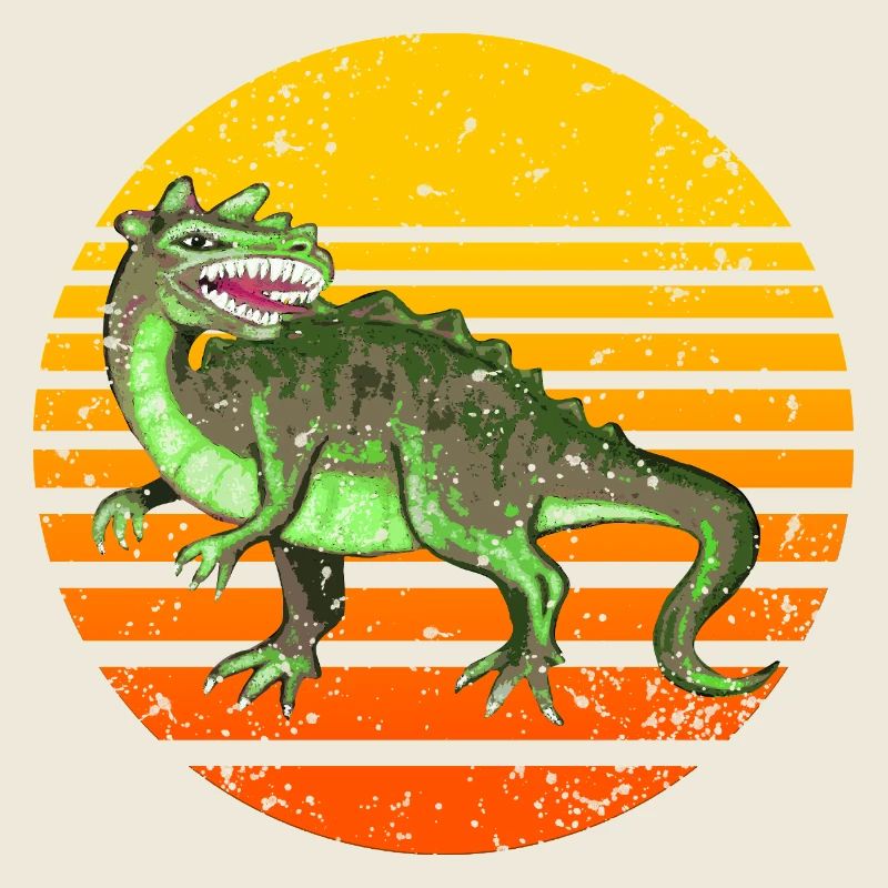Design rétro dinosaure avec coucher de soleil