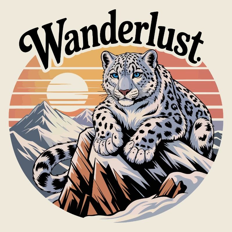 Snow Leopard on Mountain Sunset