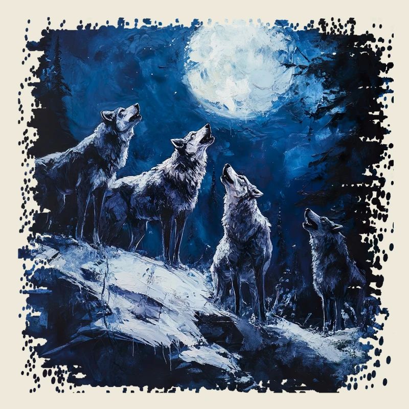 Wolf group under full moon